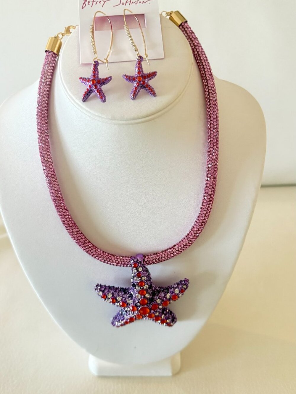 NWT BETSEY JOHNSON Mermaid Jewels Starfish Cord NECKLACE EARRINGS SET